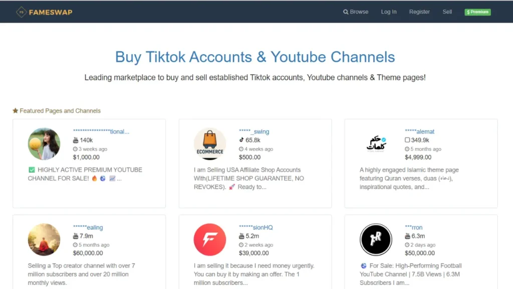 Buy TikTok accounts and YouTube channels safely on Fameswap