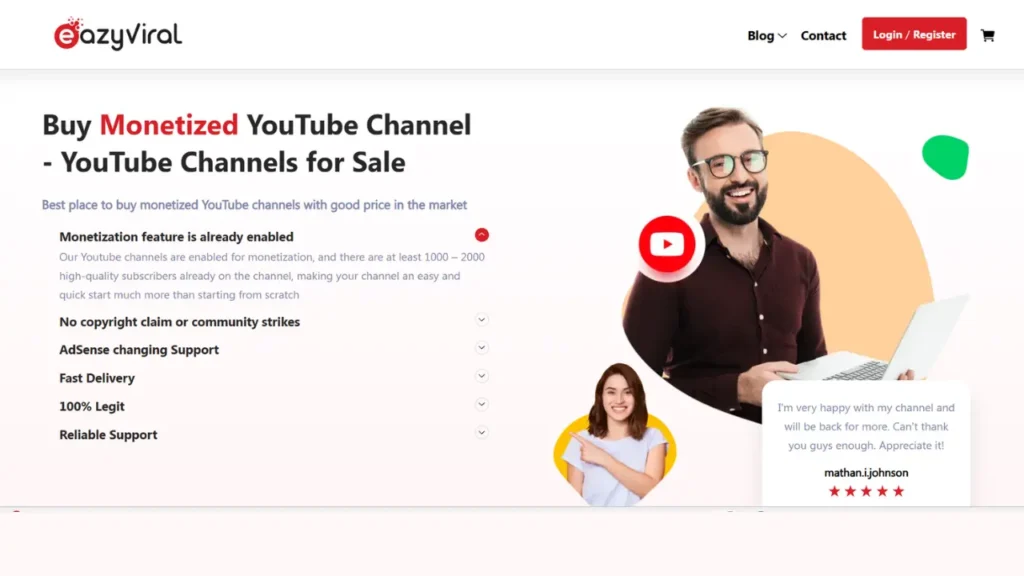 Buy monetized YouTube channels instantly with EazyViral. 100% legit, no copyright strikes, and AdSense-ready channels — start earning from day one with fast delivery and full support