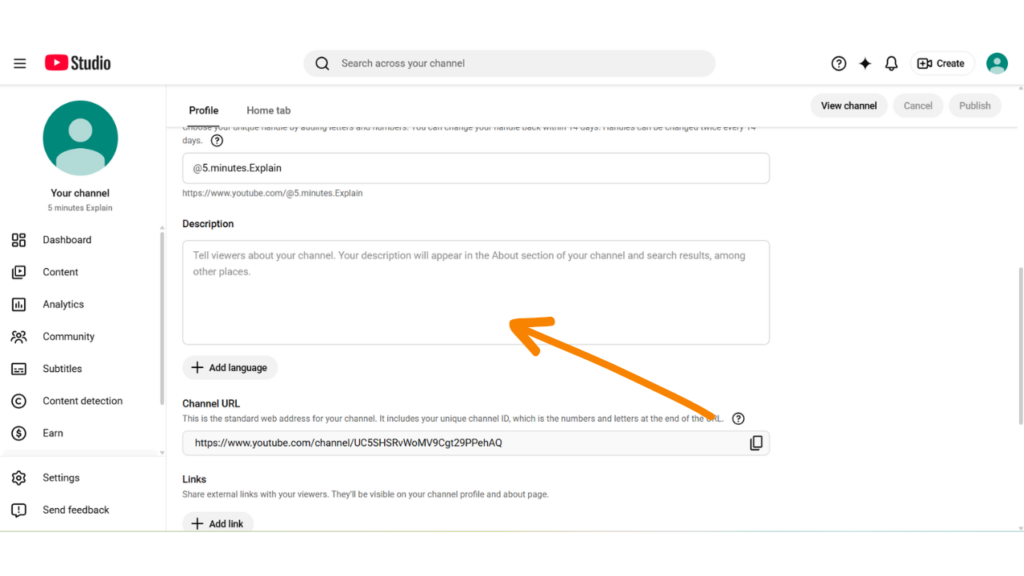Description or about us on Youtube which shows complete and short details about your channel