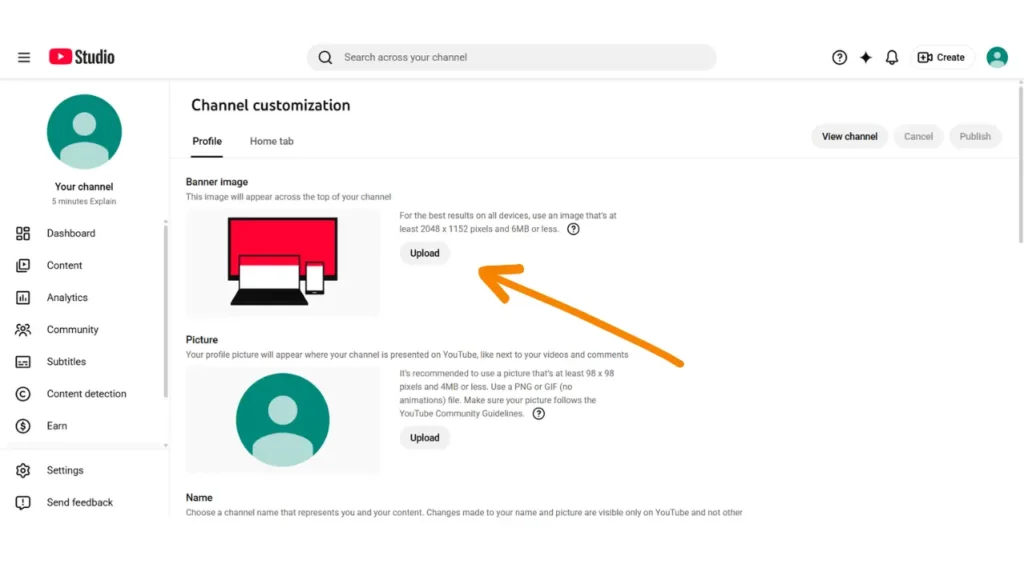 Set Banner for youtube channel from Youtube studio