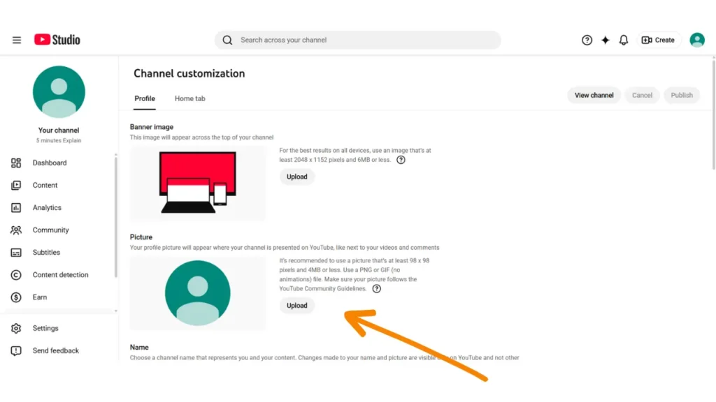 Upload Profile picture or logo on Your Youtube channel