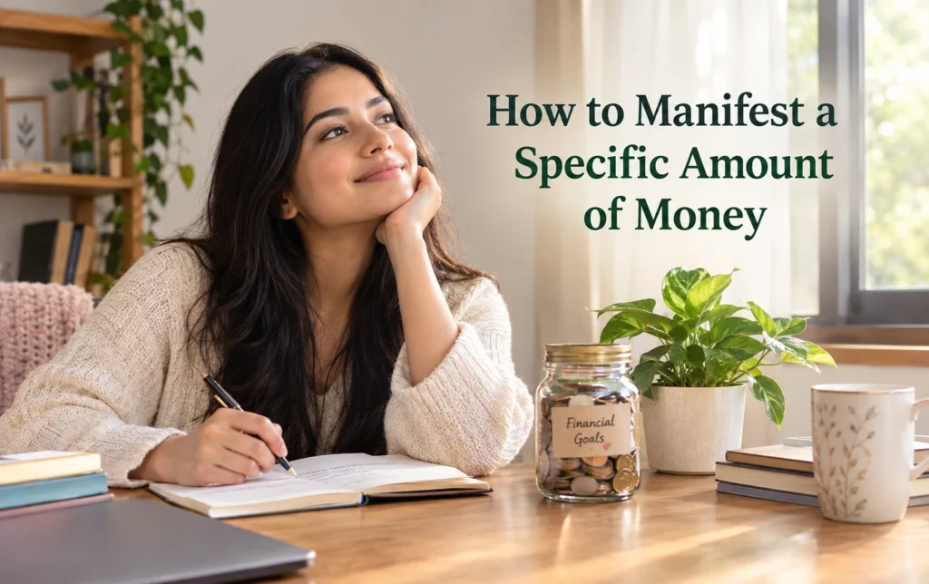 Woman journaling about manifesting money and financial goals